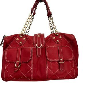 MANIA Women's Red‎ Leather Shoulder Bag w/ Gold Chain Handles made in Italy